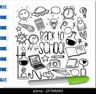 Schulelement im Doodle- oder Skizzenstil auf Notizbuchillustration Stock Vektor