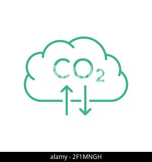 CO2 Kohlendioxid Wolke Zeichen. Luftverschmutzung. CO2-Fußabdruck-Konzept. Wolke dünne Linie Symbol mit zwei Pfeilen symbolisieren Treibhauseffekt. Vektor Stock Vektor