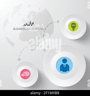 Abstrakte Business-Vorlage mit Kreisen und Geschäftsmann Wolke Glühbirne Symbole Auf grauem globalen Hintergrund isolierte Vektordarstellung Stock Vektor