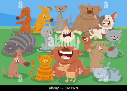 Cartoon-Illustration von Comic-Hunde und Katzen Comic-Tierfiguren Gruppe Stock Vektor