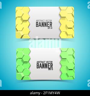 Geometrische abstrakte horizontale Banner mit gelben und grünen 3D Sechsecken Im Mosaikstil isolierte Vektordarstellung Stock Vektor