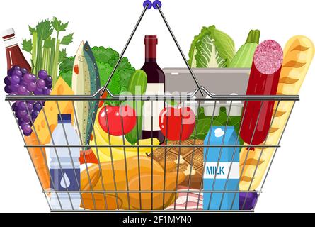 Papiereinkauftasche voller Lebensmittelprodukte. Stock Vektor