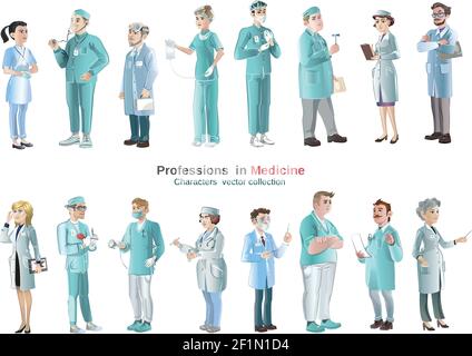 Cartoon medizinische Charaktere mit Ärzten und Ärzten verschiedener gesetzt Berufe isolierte Vektor-Illustration Stock Vektor