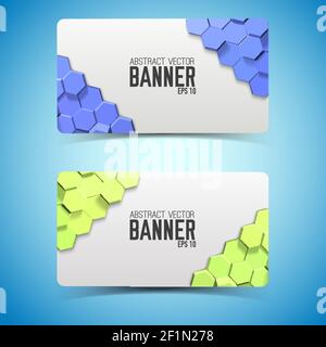 Geometrische horizontale Banner mit bunten 3D sechseckigen Mosaik-Struktur auf Hellblauer Hintergrund isolierte Vektordarstellung Stock Vektor