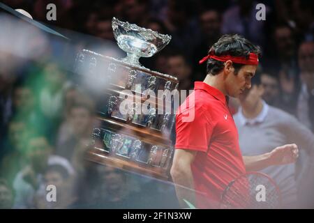 Roger Federer (SUI) während des Tennis Davis Cup 2014, World Group Final, Frankreich gegen die Schweiz, Tag 3, am 23. November, 2014 im Stade Pierre Mauroy, in Lille, Frankreich. Foto Stephane Allaman / DPPI Stockfoto