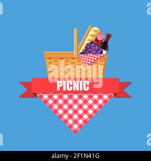 Picknickkorb aus Korbgeflecht Stock Vektor