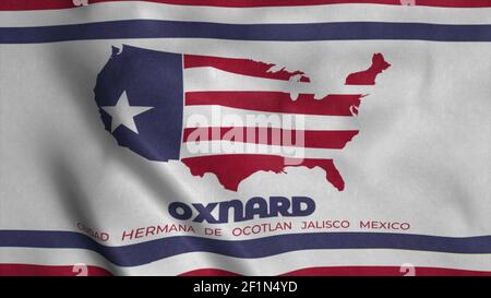 Flagge der Stadt Oxnard, Kalifornien, USA, winkend beim Wind, 3D Illustration Stockfoto