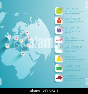 Reisen abstrakte Infografiken mit Quadraten bunte Symbole Pins auf Licht Vektorgrafik blauer Globus Stock Vektor