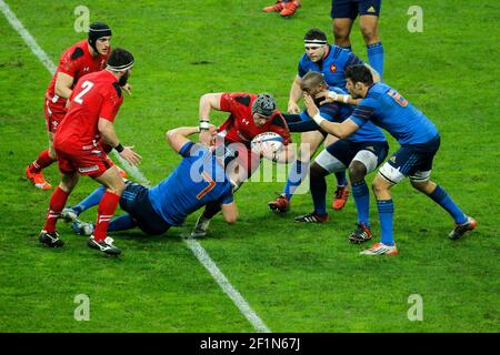 Dan Lydiate (Pays de Galles - Wales), Bernard Le Roux (FRA) während der RBS 6 Nations Championship Rugby Union Spiel zwischen Frankreich und Wales am 28. Februar 2015, im Stade de France, in Saint Denis, Frankreich. Foto Stephane Allaman / DPPI Media Stockfoto