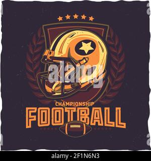 American Football T-Shirt Labeldesign mit Illustration des Fußballhelms Stock Vektor