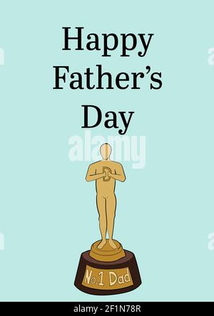 Happy Father's Day Text mit Illustration von No 1 Dad Statuette Award auf grünem Hintergrund Stockfoto