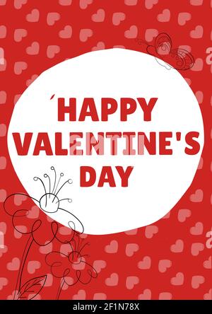 Alles Liebe zum valentinstag Text in weißen Kreis und Herzen auf Roter Hintergrund Stockfoto