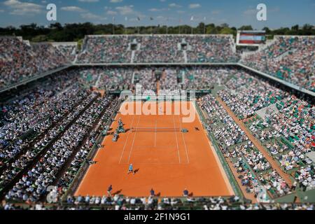 Gael Monfils (FRA) und Diego Schwartzman (ARG) während der French Tennis Open im Roland Garros Stadion in Paris, Frankreich, am 27. Mai 2015. Foto Stephane ALLAMAN / DPPI Stockfoto