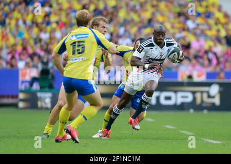 Djibril Camara (Stade Francais), Nick Abendanon (ASM Clermont Auvergne), Aurelien Rougerie (ASM Clermont Auvergne) während der französischen Meisterschaft, Finale Top 14 Rugby Union Spiel zwischen ASM Clermont Auvergne und Stade Francais Paris am 13. Juni 2015 im Stade de France in Saint Denis, Frankreich. Foto Stephane Allaman / DPPI Stockfoto