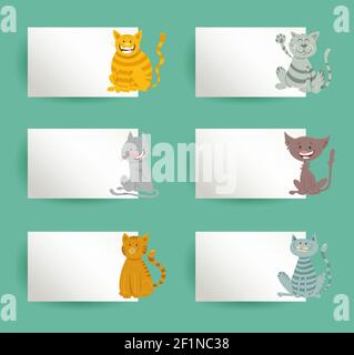 Cartoon Illustration von Katzen mit weißen Karten oder Bretter Gruß Oder Visitenkartenset Stock Vektor