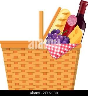 Picknickkorb aus Korbgeflecht Stock Vektor