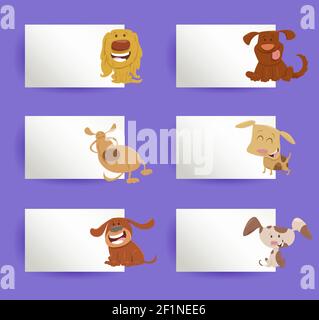 Cartoon Illustration von lustigen Hunden Whitecards oder Bretter Gruß oder Set mit Visitenkarten-Design Stock Vektor