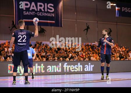 Luka Karabatic (PSG Handball), Nikola Karabatic (PSG Hanball) während des Handball EHF Champions League Spiels zwischen Paris Saint-Germain Handball und RK Celje Pivovarna Lasso, am 6. Dezember 2015, in Halle Georges Carpentier, in Paris, Frankreich - Foto Stephane Allaman / DPPI Stockfoto