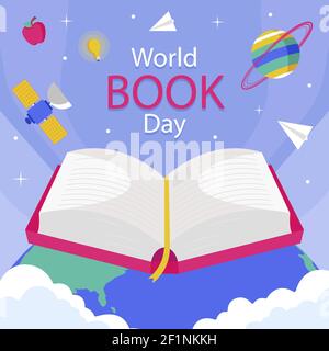 Flache Welt Buch Tag Illustration Vektor Illustration. Stock Vektor