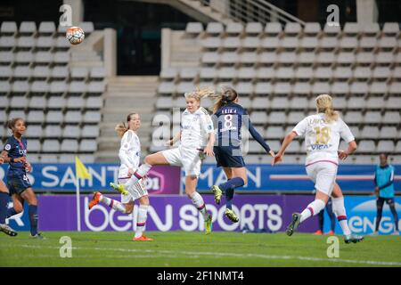 Ada Hegerberg (Olympique Lyonnais), Erika Cristiano dos Santos (PSG Frauen), Lotta SCHELIN (Olympique Lyonnais), Claire Lavogez (Olympique Lyonnais) während der französischen Frauenmeisterschaft D1 Fußballspiel zwischen Paris Saint Germain und Olympique Lyonnais am 5. Februar 2016 im Charlety Stadion in Paris, Frankreich - Foto Stephane Allaman / DPPI Stockfoto