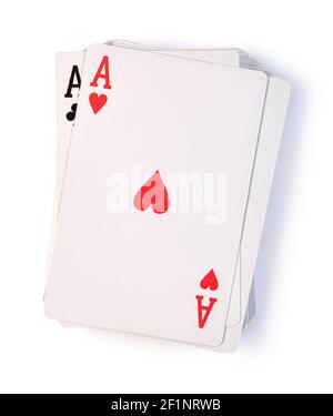 Spielkarten auf weißem Hintergrund Stockfoto