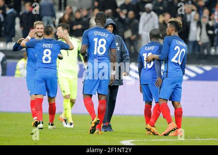 Dimitri Payet (FC West Ham) (FRA) und Andre-Pierre Gignac (Tigres UANL) (FRA), Moussa Sissoko (Newcastle United) (FRA), N Golo Kante (Leicester City) (FRA) und Kingsley Coman (Bayern München) (FRA) während des Fußballspiels International Friendly Game 2016 zwischen Frankreich und Russland am 29. März, 2016 im Stade de France in Saint Denis, Frankreich - Foto Stephane Allaman / DPPI Stockfoto