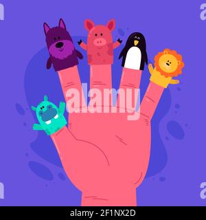 Cartoon Fingerpuppe Set Vektor Illustration. Stock Vektor