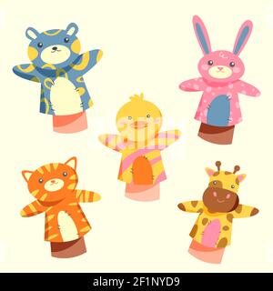 Organic flache Design Handpuppen Set Vektor Illustration. Stock Vektor