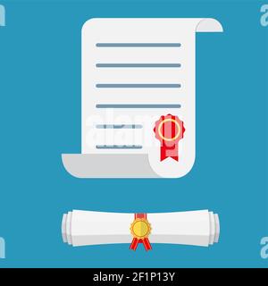 Weiße, ungewälzte und gerollte Papierdiplom-Schriftrolle Stock Vektor