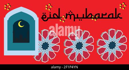 Vektor-Illustration Eid Mubarak Monat der Vergebung wird nach dem Monat Ramadhan gefeiert. Stock Vektor