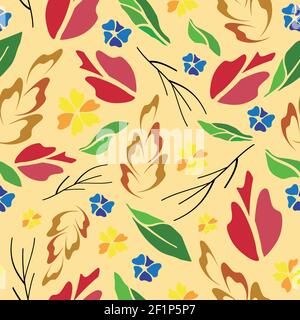 Nahtlose Vektor-Muster mit Wildblumen. Landhaus Tapete Home Design auf hellrosa Hintergrund. Einfache Blumen Silhouetten. Stock Vektor