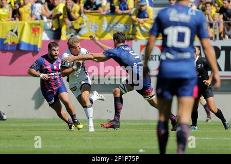 Aurelien ROUGERIE (ASM Clermont), Rabah Slimani (Stade Francais), Alexandre Flandquart (Stade Francais) während des Spiels der französischen Top 14 Rugby Union zwischen Stade Francais Paris und ASM Clermont Auvergne am 3. September 2016 im Jean Bouin Stadion in Paris, Frankreich - Foto Stephane Allaman / DPPI Stockfoto