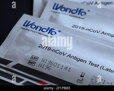 Wondfo Covid-19 oder Corona Antigen Test für schnelle Tests Stockfoto