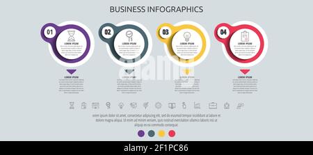 Kreise Vektor-Infografik mit 4 Schritt, Symbole. Zeitachse für Diagramm, Diagramm, Workflow-Layout, Präsentationen, Flussdiagramm, Info-Grafik, Inhalt, Ebene Stock Vektor