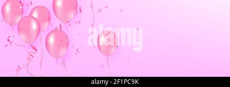 Weiche rote Luftballons mit Konfetti realistische Vektor-Illustration. Vektorhintergrund für rosa Luftballons. Rosa Ballons und Konfetti können Party verwenden Stock Vektor