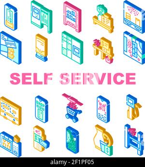 Self Service Kauf Sammlung Symbole Set Vektor Stock Vektor