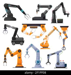 Industrielle Robotermanipulatoren, Roboterarme oder mechanische Hände. Vector Fertigung Automatisierungstechnik und Robotik Engineering Konzept, articula Stock Vektor