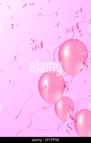Weiche rote Luftballons mit Konfetti realistische Vektor-Illustration. Vektorhintergrund für rosa Luftballons. Rosa Ballons und Konfetti können Party verwenden Stock Vektor