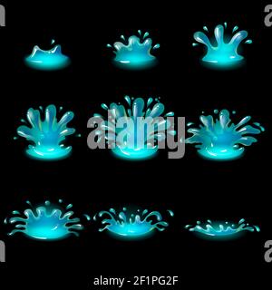 Cartoon Wassertropfen Burst Animation Konzept Mit Spritzern Fur Spiel Design Auf Dunklem Hintergrund Isolierte Vektor Illustration Stock Vektorgrafik Alamy