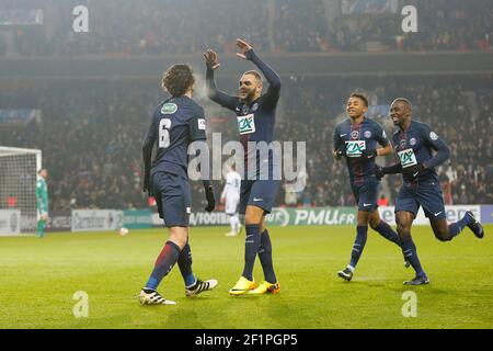 Adrien Rabiot (psg) erzielte ein Tor und feierte es, Layvin Kurzawa (psg), Christopher Alan NKUNKU (psg), Blaise Mathuidi (psg) während der Französisch-Cup-Fußballspiel, Runde 64, zwischen Paris Saint-Germain und SC Bastia am 7. Januar 2017 im Parc des Princes Stadion in Paris, Frankreich - Foto Stephane Allaman / DPPI Stockfoto