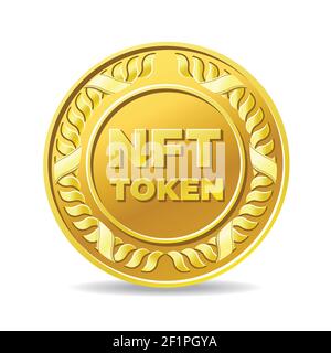 NFT nicht fungible Token goldenes Münzsymbol Stock Vektor