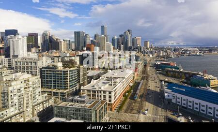 Seattle Washington Downtown Waterfront Trostlose Szene Corona Virus Quarantäne Stockfoto