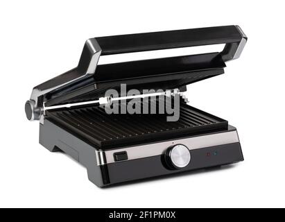 Elektrischer Grill auf weißem Hintergrund Stockfoto