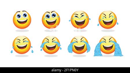 Cartoon emoji Animation Sammlung mit lustigen niedlichen Emoticon weinen mit Heiterkeit isolierte Vektor-Illustration Stock Vektor