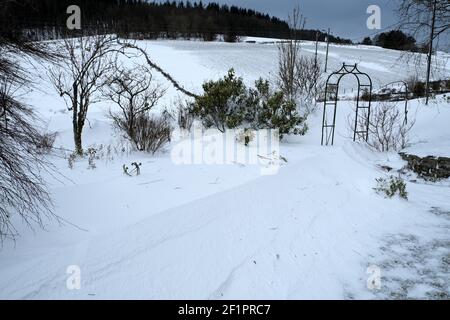 Schnee und Driften bei starken Winden (The Beast from the East), Northumberland, England, UK., Februar 2018 Stockfoto