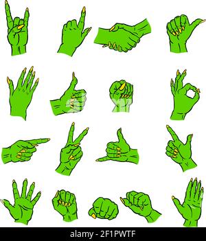 Zombie Undead Hand Geste Zeichen Mit Nails Vektor-Icons Stock Vektor