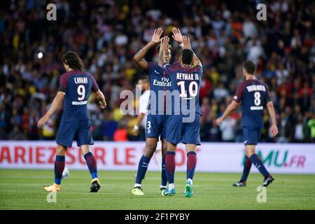 Neymar da Silva Santos Junior - Neymar Jr (PSG) und Presnel Kimpembe (PSG), Edinson Roberto Paulo Cavani Gomez (psg) (El Matador) (El Botija) (Florestan), Thiago Motta Santon Olivares (psg) während des Fußballspiels der französischen Meisterschaft L1 zwischen Paris Saint-Germain (PSG) und Toulouse Football Club am 20. August 2017 Im Parc des Princes, in Paris, Frankreich - Foto Stephane Allaman / DPPI Stockfoto