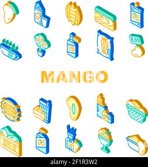 Mango Tropical Fruit Collection Icons Set Vektor Stock Vektor