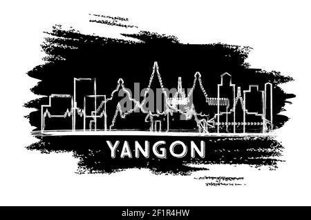 Yangon Myanmar City Skyline Silhouette. Handgezeichnete Skizze. Business Travel und Tourismus Konzept mit historischer Architektur. Vektorgrafik. Stock Vektor