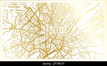 Limoges Frankreich Stadtplan im Retro-Stil in goldenen Farben. Übersichtskarte. Vektorgrafik. Stock Vektor